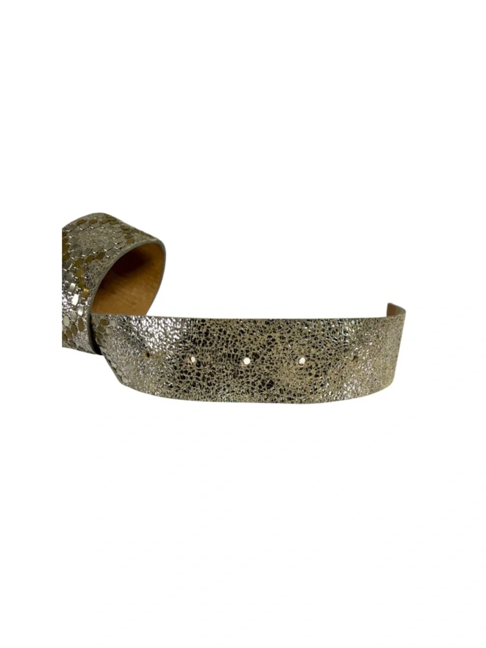 CALLEEN CORDERO Studded Crackled Leather Belt in Metallic Silver Size 34
